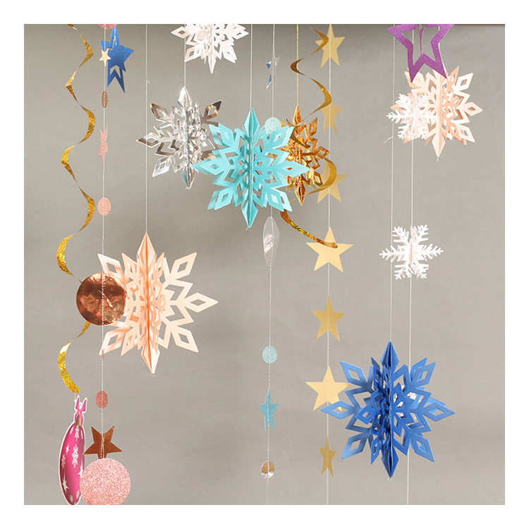 3D Garland  Christmas Snowflake Hanging  Paper Flag  party Decorations