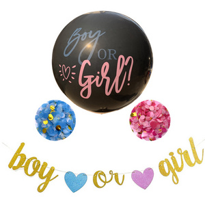 Gender Reveal Balloon Set Boy Or Girl Black Balloon Blue Pink Confetti Glitter Banner For Baby Gender Reveal Party