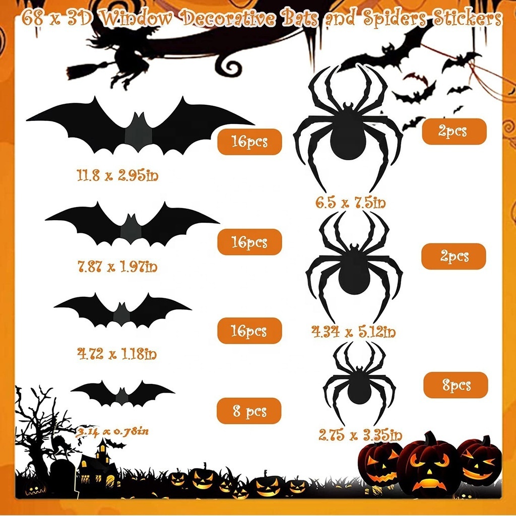 DAMAI Halloween Window Sticker Bats Fluorescence Spider Wall Decals for Kids Halloween Decorations Party Supplies