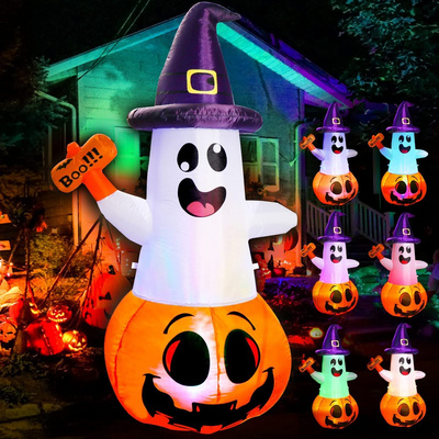 OurWarm LED Light Waterproof 5FT Pumpkin Ghost Halloween party supplies Yard Outdoor Inflatables Decoration