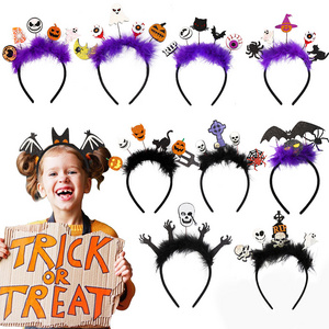 Halloween Hair Hoop Masquerade Halloween Party Head Decorations Ghost Bat Plume Hair Hoops Halloween Decor