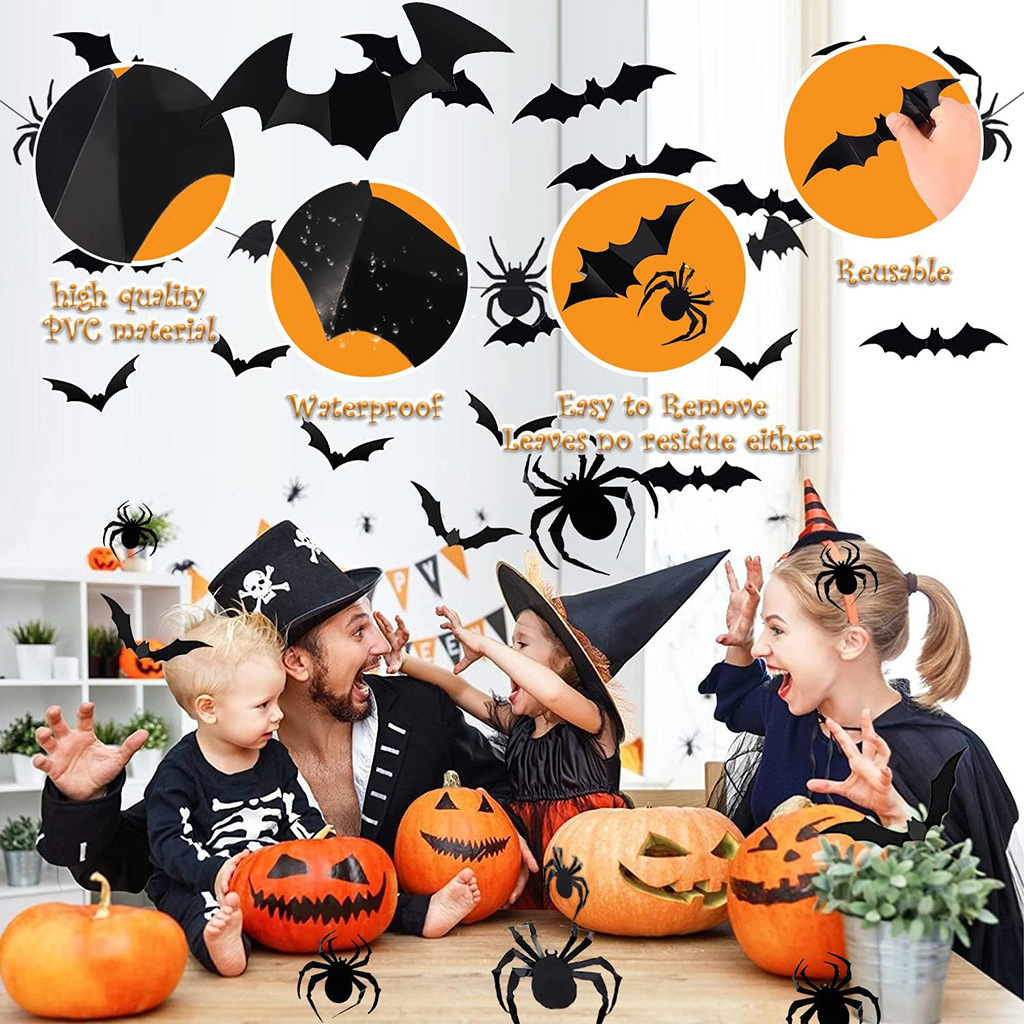 DAMAI Halloween Window Sticker Bats Fluorescence Spider Wall Decals for Kids Halloween Decorations Party Supplies