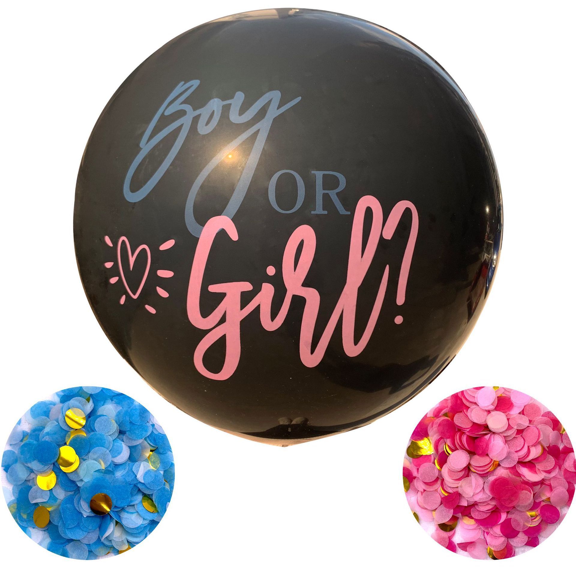 Gender Reveal Balloon Set Boy Or Girl Black Balloon Blue Pink Confetti Glitter Banner For Baby Gender Reveal Party