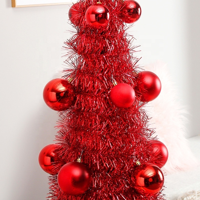 Hot Sale artificial folding PET tinsel Christmas tree with plastic ball 150cm tree for Christmas decoration