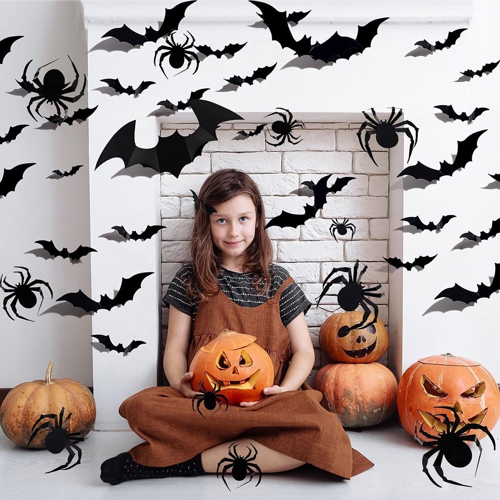 DAMAI Halloween Window Sticker Bats Fluorescence Spider Wall Decals for Kids Halloween Decorations Party Supplies