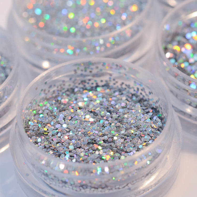 Wholesale COLORFUL Cosmetic Grade Holographic Glitter Polyester Holographic Fine Bulk Glitter for Decoration