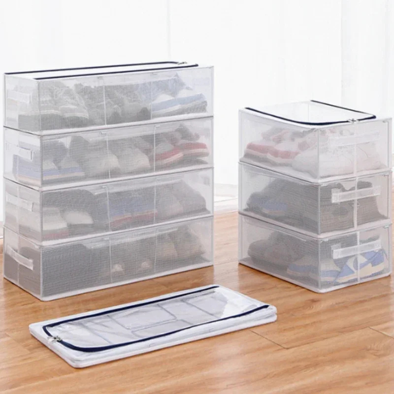 Installation-free Shoes Box,Stackable Transparent Sneaker Shoe Storage Organizer Box,Foldable Dustproof Under Bed Drawer for Toy