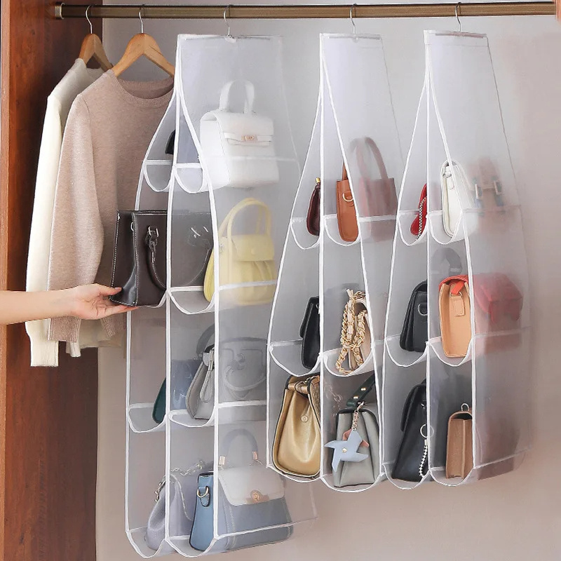 6/8 Foldable Bag Storage Hanging Transparent Storage Bag Purse Handbag Storage Organizer Wholesale Hanging Organizer For Bedroom