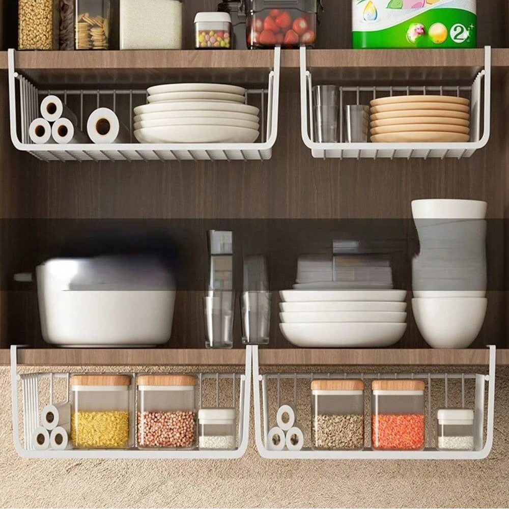 Kitchen Hanging Net Basket Hanging Spice Jar Storage Rack Drawer Under Cabinet Organizer Table Kitchen Shelf Cabinets Desks