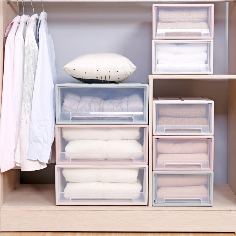 Stackable Storage Drawers Plastic Desktop Box Cabinet Closet Organizer Transparent Room Wardrobe Home Storage Organization 10pcs