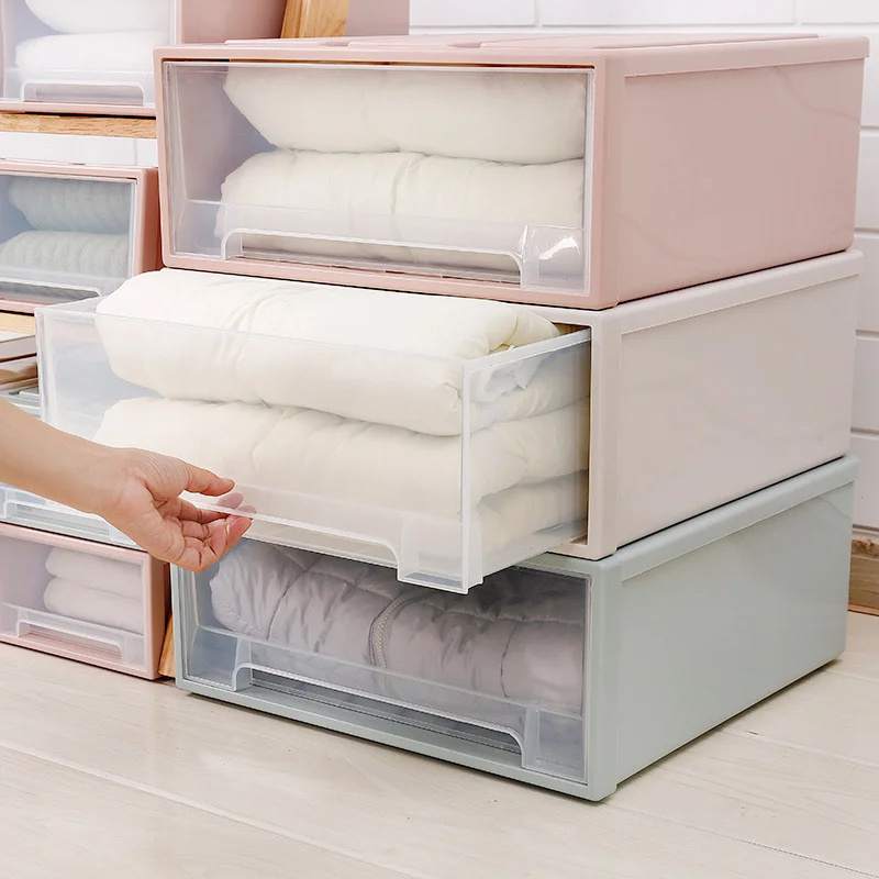 Stackable Storage Drawers Plastic Desktop Box Cabinet Closet Organizer Transparent Room Wardrobe Home Storage Organization 10pcs