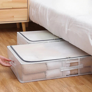 Bed Bottom Storage Box PVC Mesh Quilt Clothes Storage Box Transparent Dustproof Bag Folding Steel Frame Blanket Closet Organizer