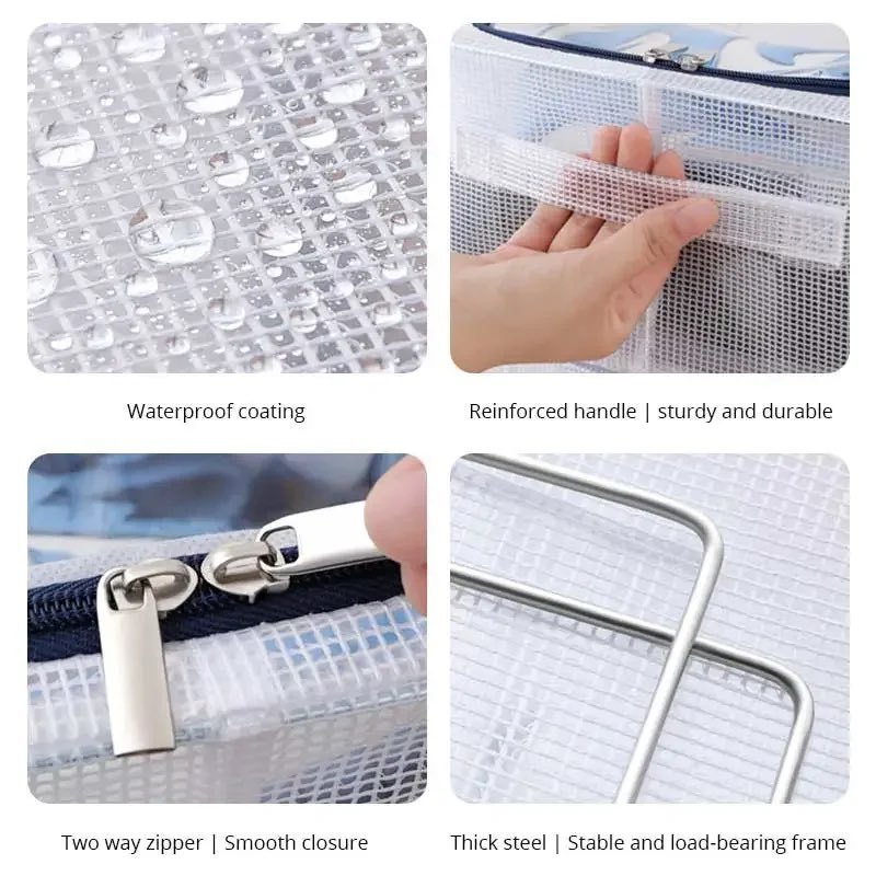 Bed Bottom Storage Box PVC Mesh Quilt Clothes Storage Box Transparent Dustproof Bag Folding Steel Frame Blanket Closet Organizer