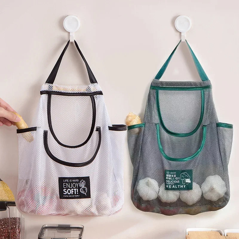 Mesh Reusable Large Capacity Shopping Bags Handbags Breathable Dustproof Hanging Kitchen Storage Bags Fruit Vegetable Organizer