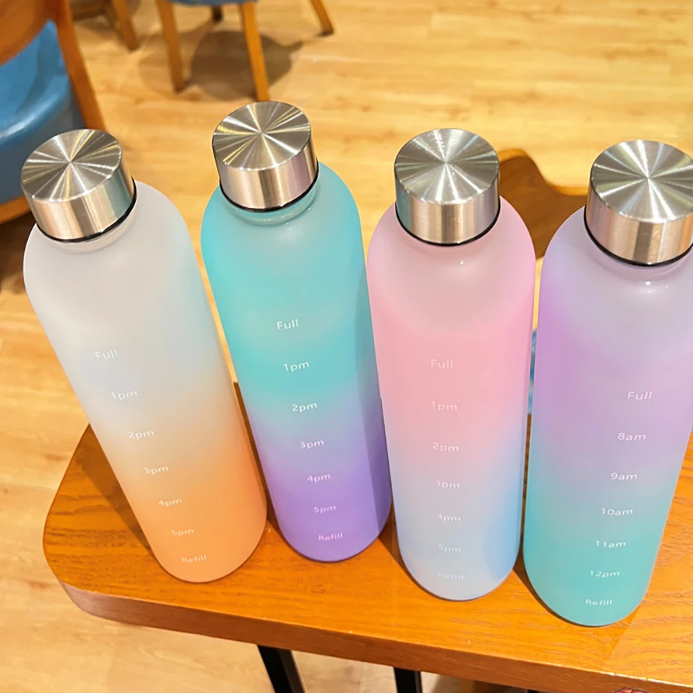 Matte Water Drinking Bottle Plastic Water Cup with Lid Frosted Drinking Bottle for Girls with Time Marker Tea Drinkware Kitchen