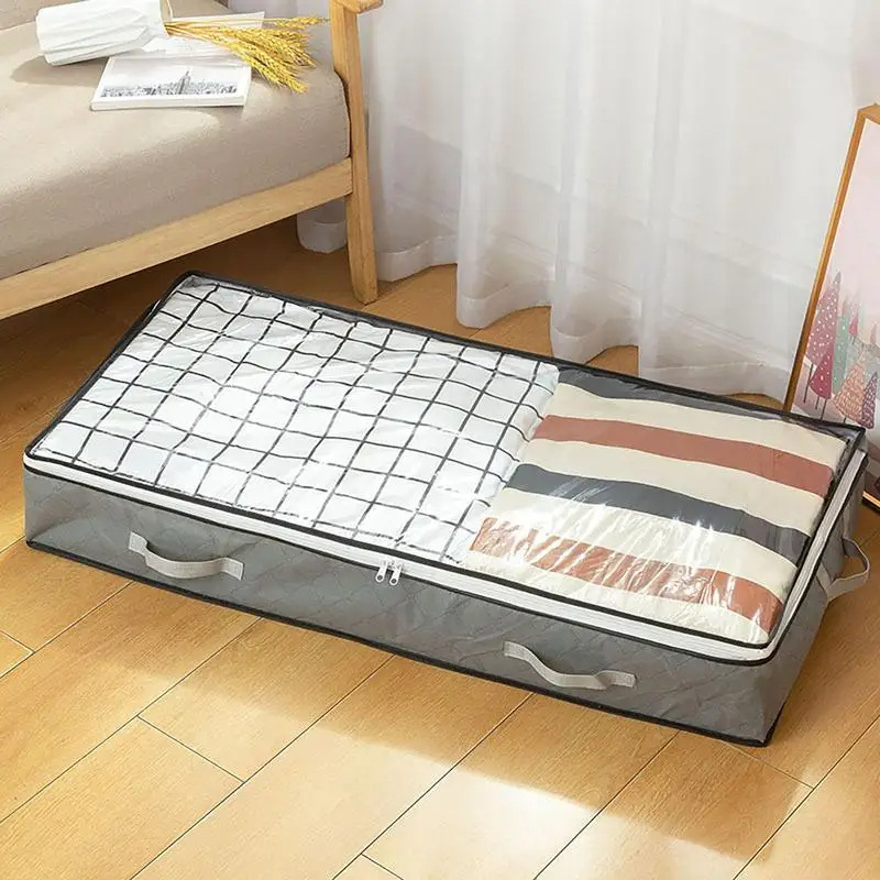 PVC Quilt Cloth Storage Box Transparent Under Bed Closet Storage Bag With Window Organizer Storage Bag Folding Blanket Organizer