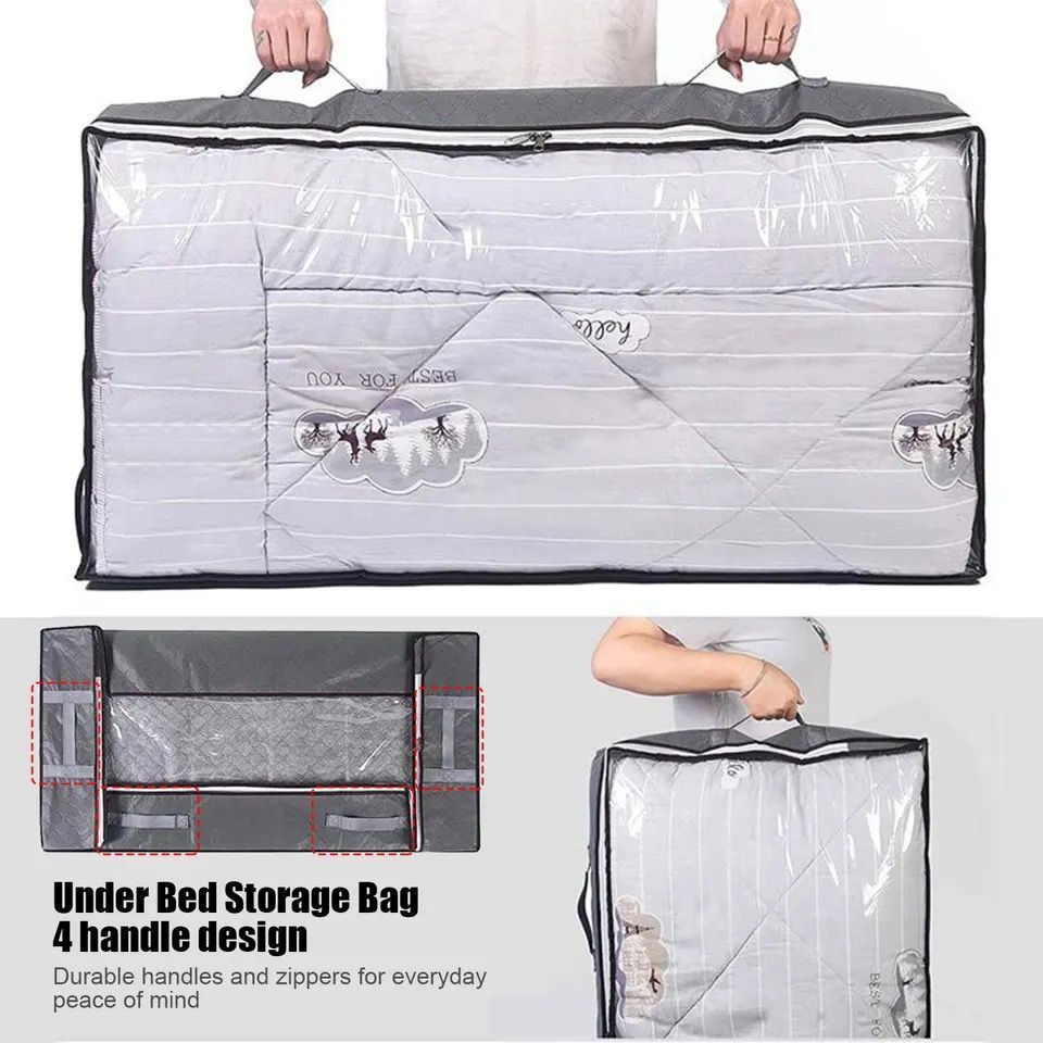 PVC Quilt Cloth Storage Box Transparent Under Bed Closet Storage Bag With Window Organizer Storage Bag Folding Blanket Organizer