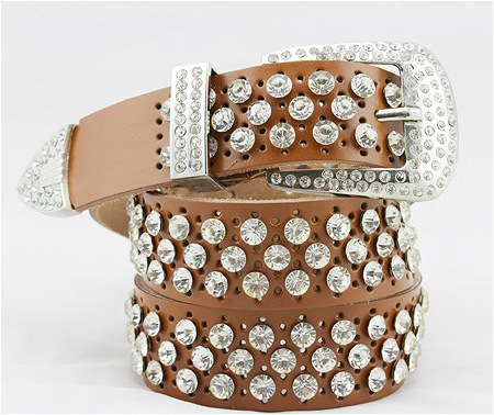 Hand Tooled Crystal Female Western Rhinestone BlingBling Waist Bezel Chain Belt