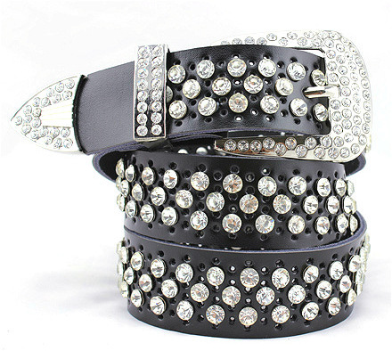 Hand Tooled Crystal Female Western Rhinestone BlingBling Waist Bezel Chain Belt