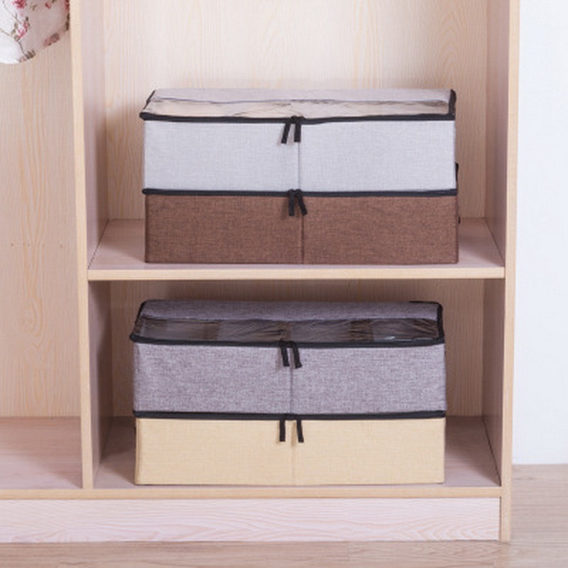 Custom logo shoes Compartment storage box dust proof moisture-proof cotton linen clothes storage bag with transparent PVC window