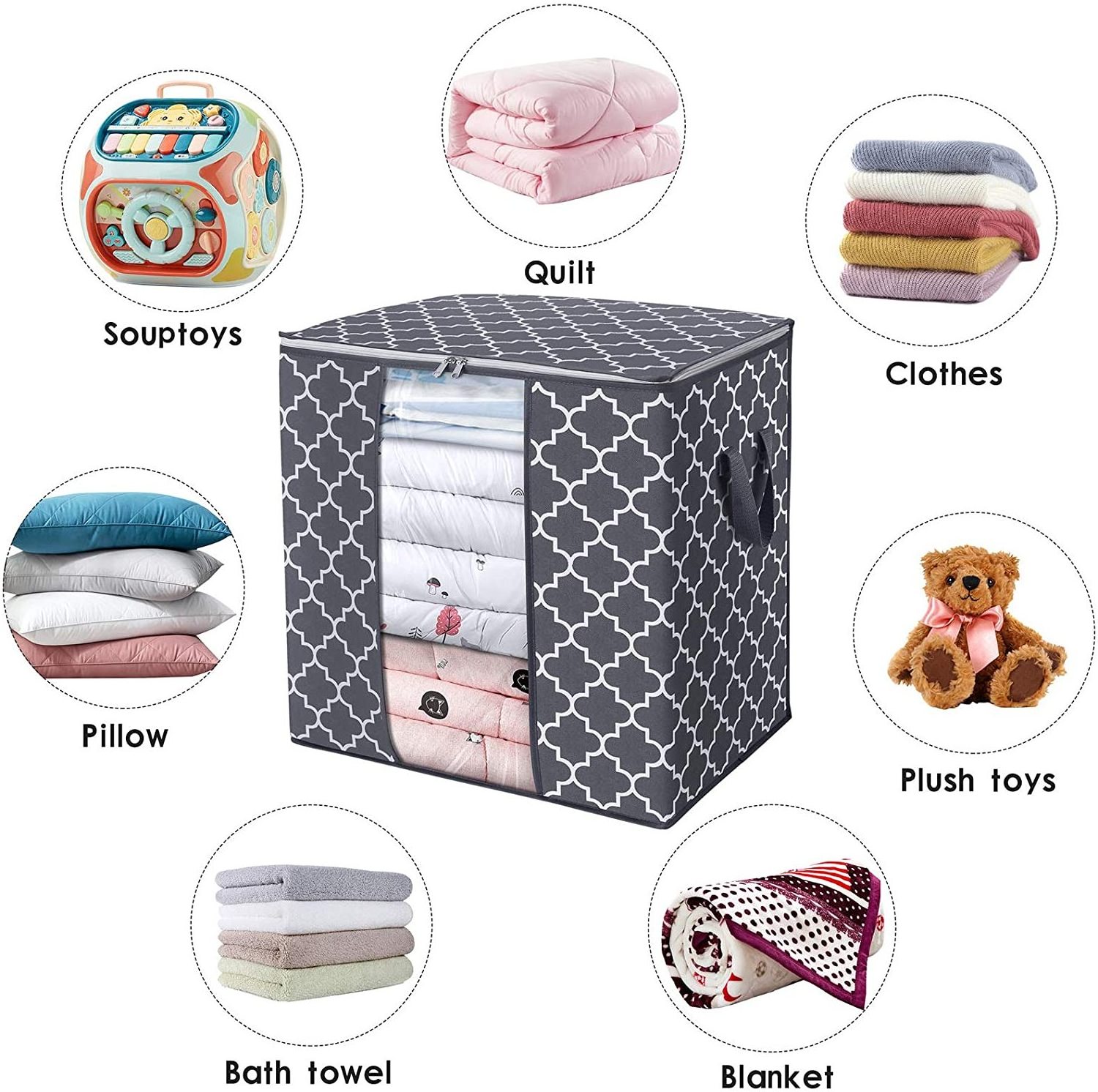 400128 new style pack of 3 pieces 100L large foldable storage containers blanket clothes organizer with reinforced handle