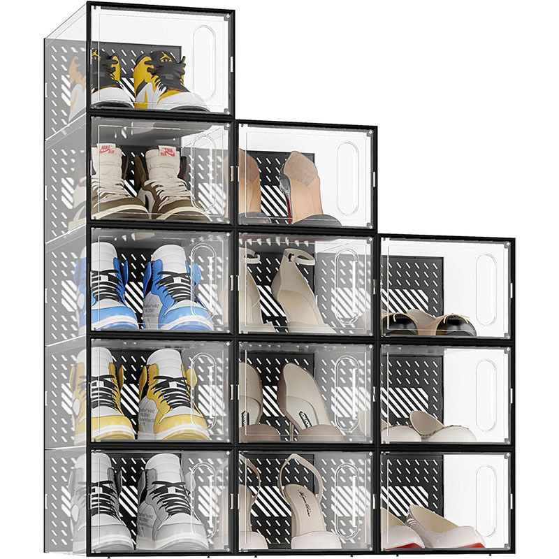 4008114 12-Pack Large Clear Plastic Stackable Storage Bins with Lids for Closet and under Bed Shoes Box Rack Storage Organizer