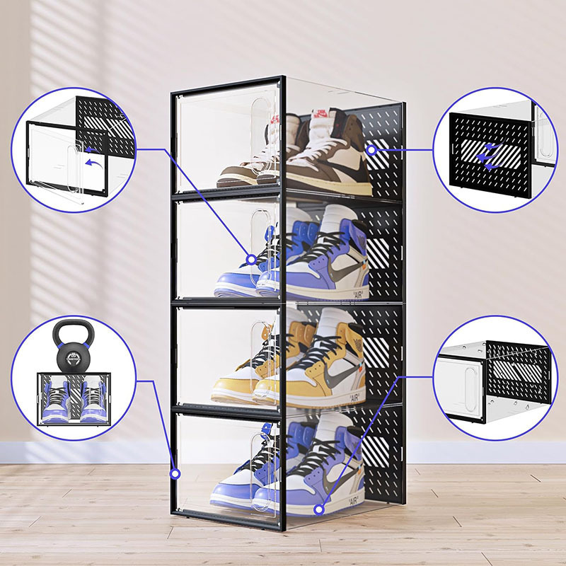 4008114 12-Pack Large Clear Plastic Stackable Storage Bins with Lids for Closet and under Bed Shoes Box Rack Storage Organizer