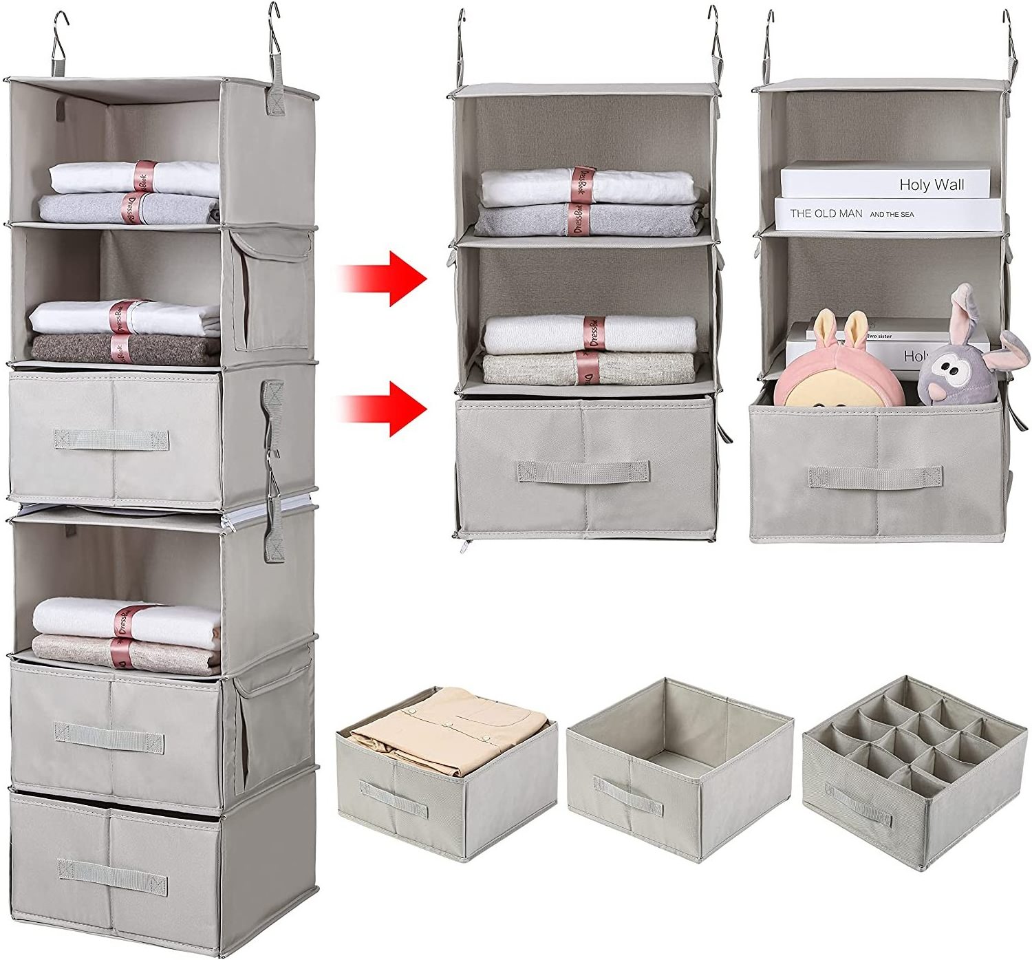 China Factory Custom 6-Shelf Storage Clothes Shelves Hanging Closet Organizer with 3 Drawers