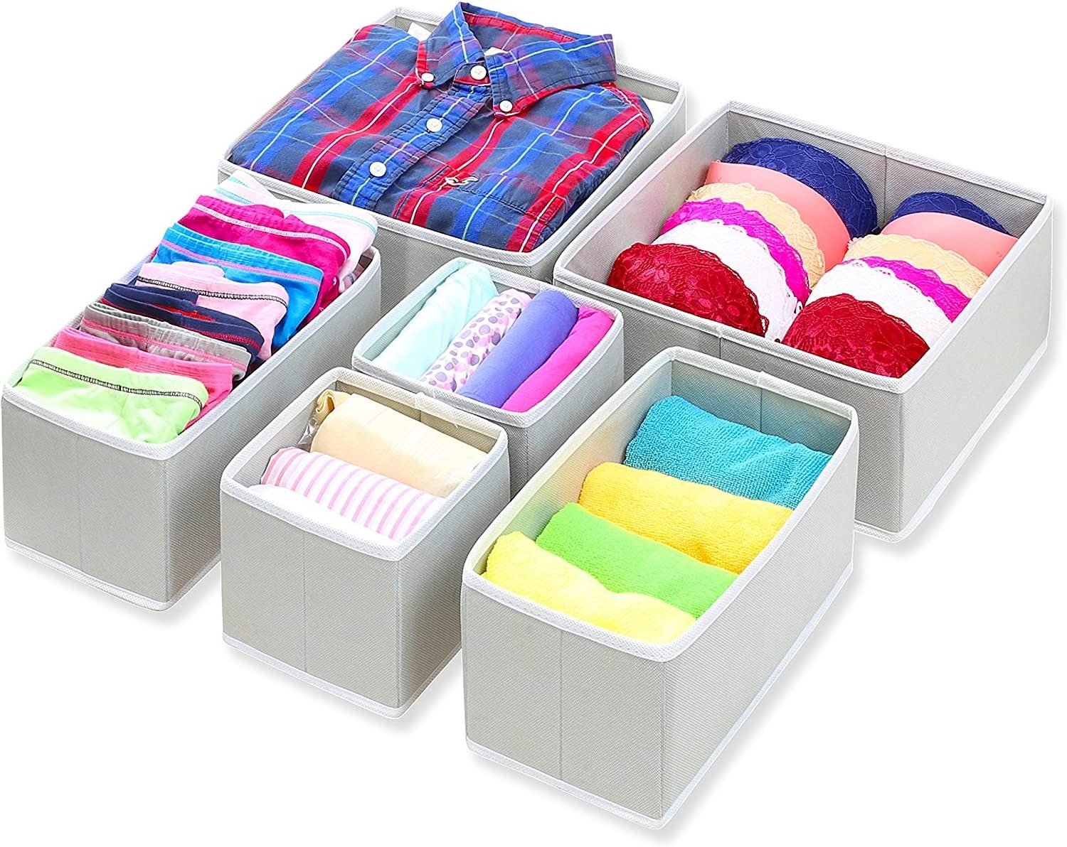 40080426 6 Pack Cloth Drawer Organizer Foldable Storage Box Closet Dresser Drawer Divider Nursery Basket Bins for Underwear, Bra