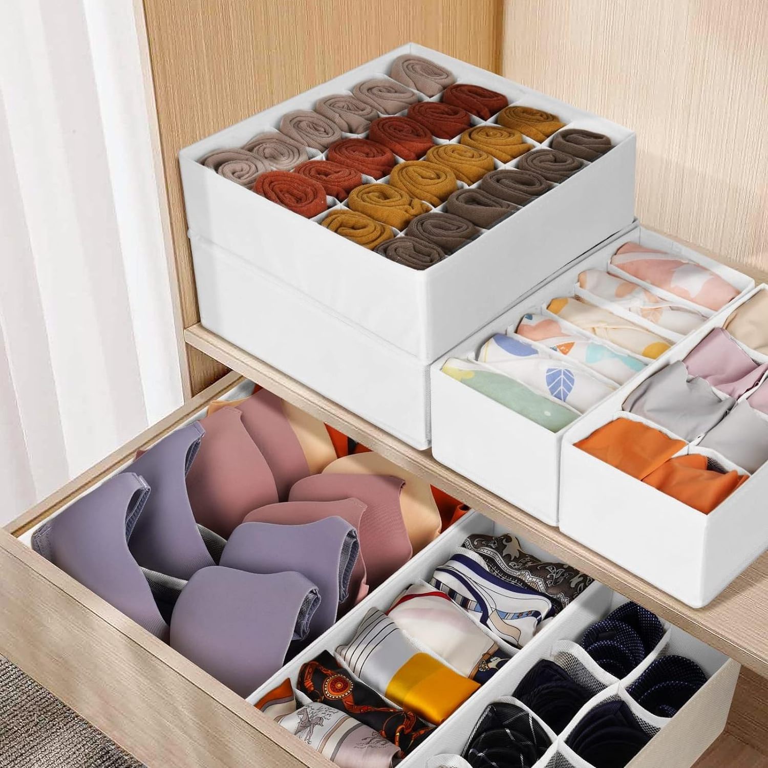 Wholesale custom underwear storage box Drawer Organizer 12-piece set divider closet Bra socks Tie foldable storage box