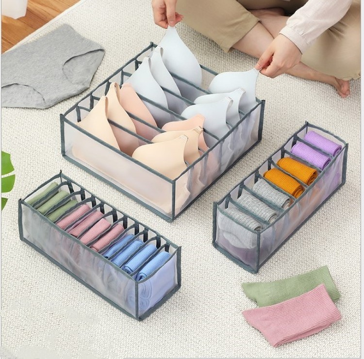 40080418 Foldable Cloth Storage Boxes Closet Drawer Divider Organizer Mesh Underwear Storage Organizer for clothes socks