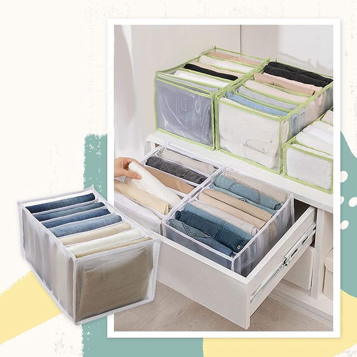 40080418 T Shirt Jeans Underwear Folding Storage Closet Drawer Dividers Storage New Washable Mesh Wardrobe Clothes Organizer