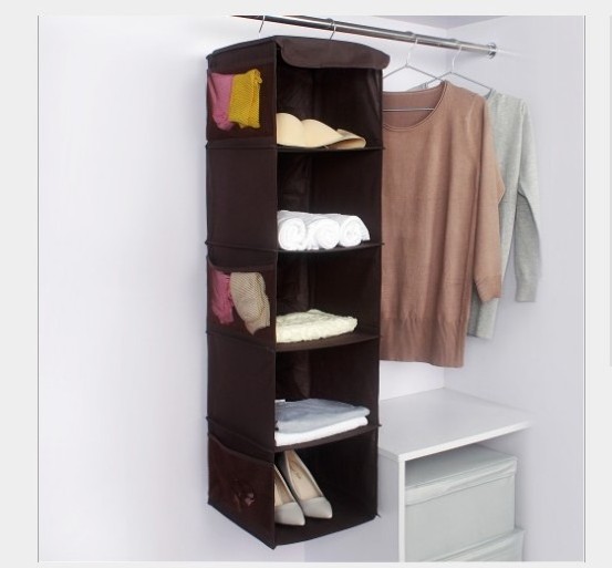 400710 5 Shelves Hanging Closet Organizer  Hanging Closet Shelves Storage Organizer non-woven fabric with Side Pockets