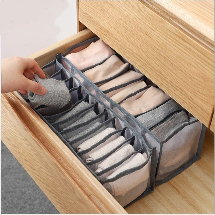 40080418 Foldable Cloth Storage Boxes Closet Drawer Divider Organizer Mesh Underwear Storage Organizer for clothes socks