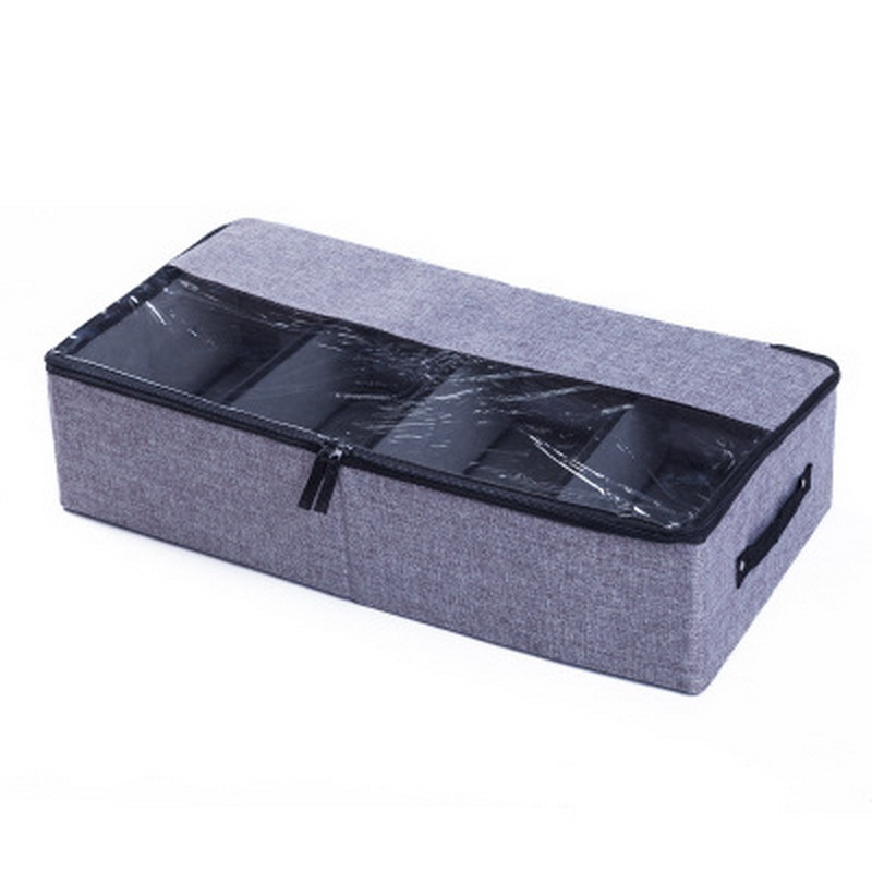 Custom logo shoes Compartment storage box dust proof moisture-proof cotton linen clothes storage bag with transparent PVC window