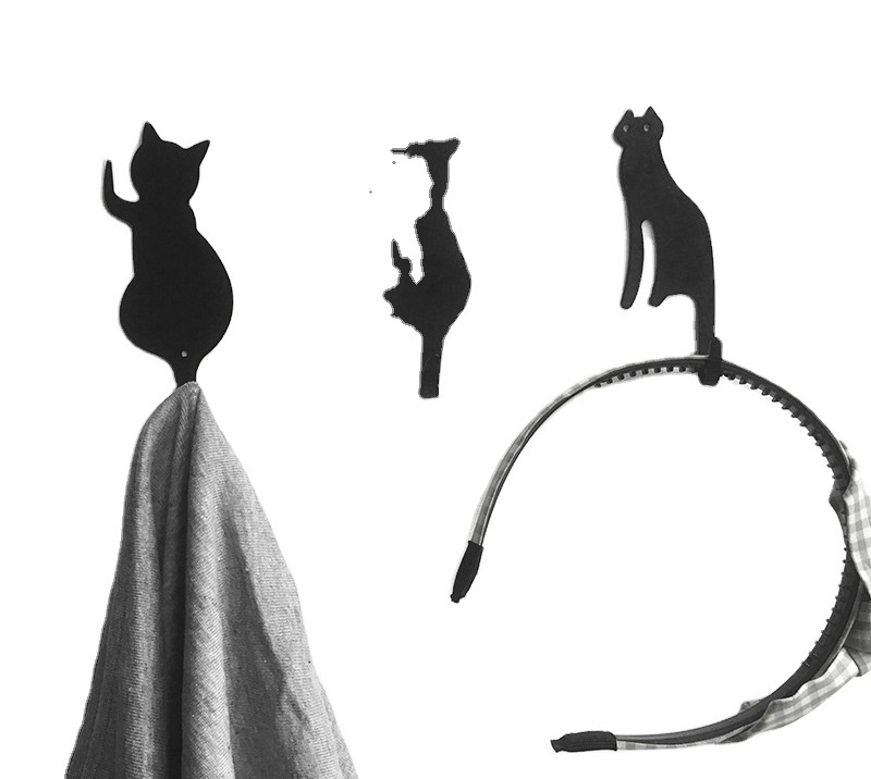 Charmcci 800225 Black Cat Metal Iron Hook Seamless Wall Door Mount Decorative with Key Holder and Coat Hooks for Kids Room