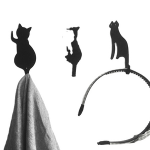 Charmcci 800225 Black Cat Metal Iron Hook Seamless Wall Door Mount Decorative with Key Holder and Coat Hooks for Kids Room