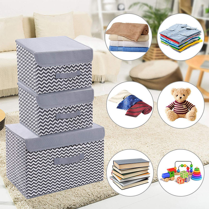 400817 2pcs Collapsible Storage Boxes with Lids Fabric Storage Bins Organizer Containers Baskets for Home Bedroom Closet Office