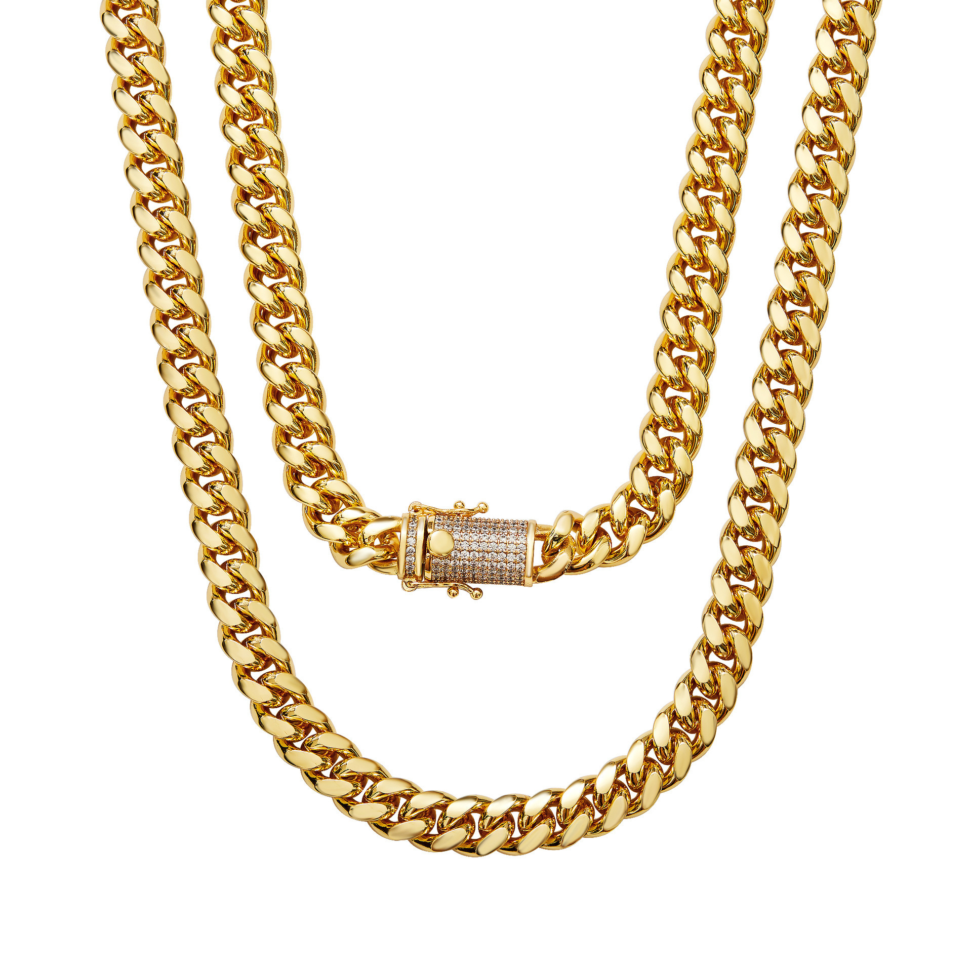 Hot Selling Hips Hops Jewelry Thick 10mm Solid 18K Gold Cuban Chain Iced Out Stainless Steel Cuban Link Men's Necklace