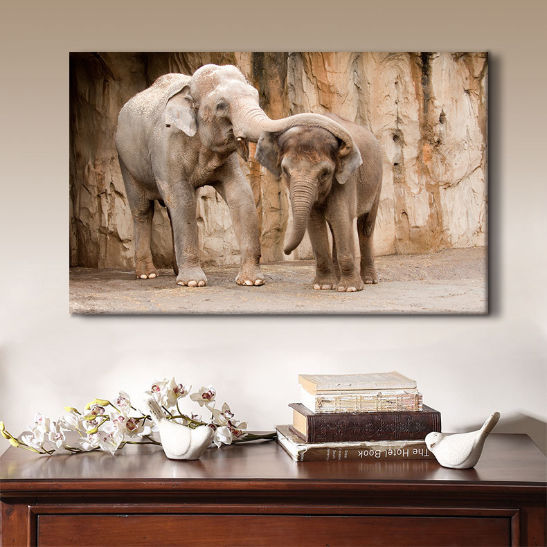 Modern Abstract  Elephant Family Animal  Painting Home Goods Canvas Print Hallway Wall Art