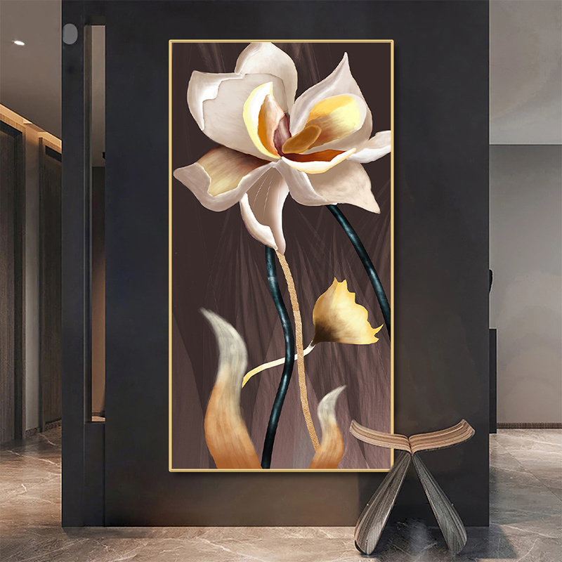 Wholesale luxury gold flower canvas painting print with 50% hand painted 3D heavy texture living room wall art