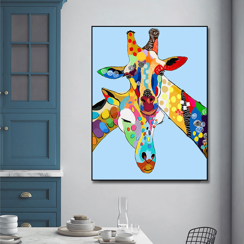 Abstract animal wall art colorful giraffe canvas painting for kids