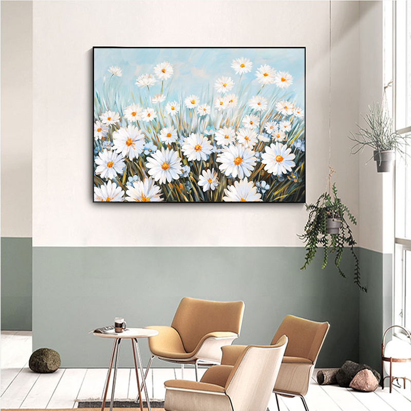 New Arrival Modern Decoration Painting Hand-painted Daisy Flower Oil Painting For Living Room Decoration