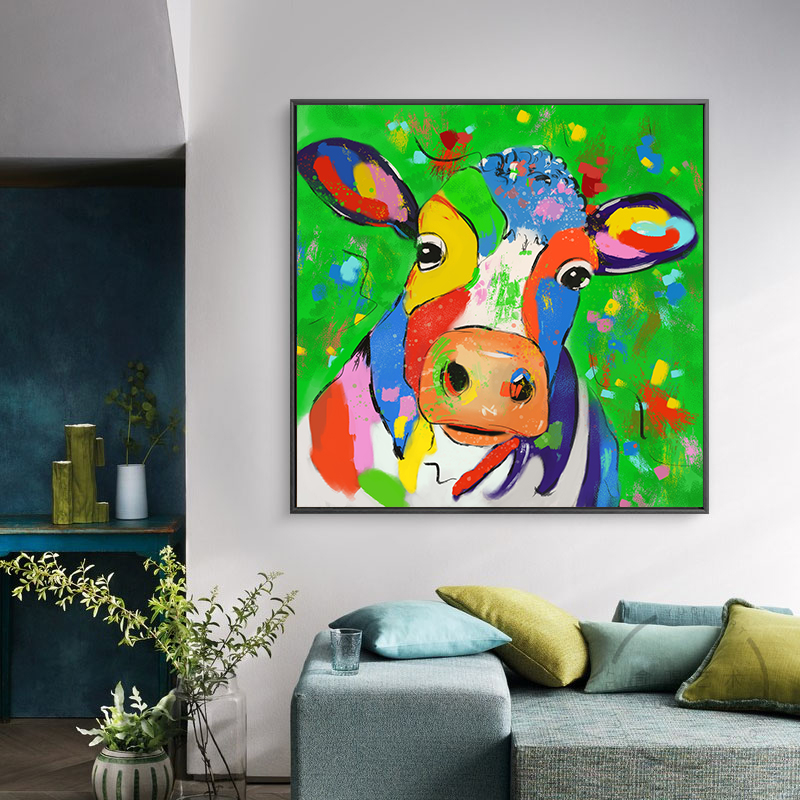 Custom Lovely Cow Animal Canvas Prints Wall Pictures  For Kids Room