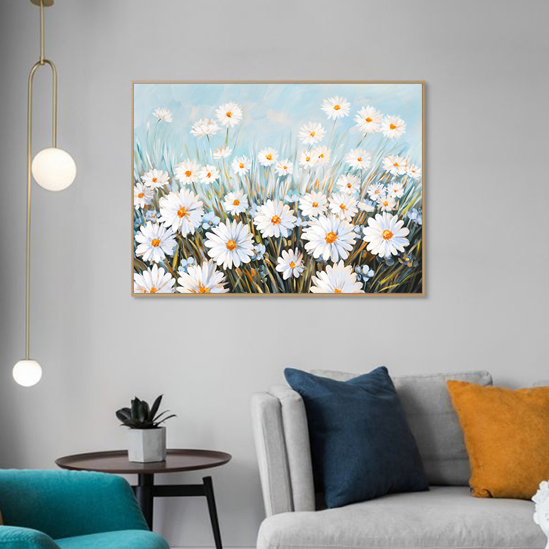 New Arrival Modern Decoration Painting Hand-painted Daisy Flower Oil Painting For Living Room Decoration