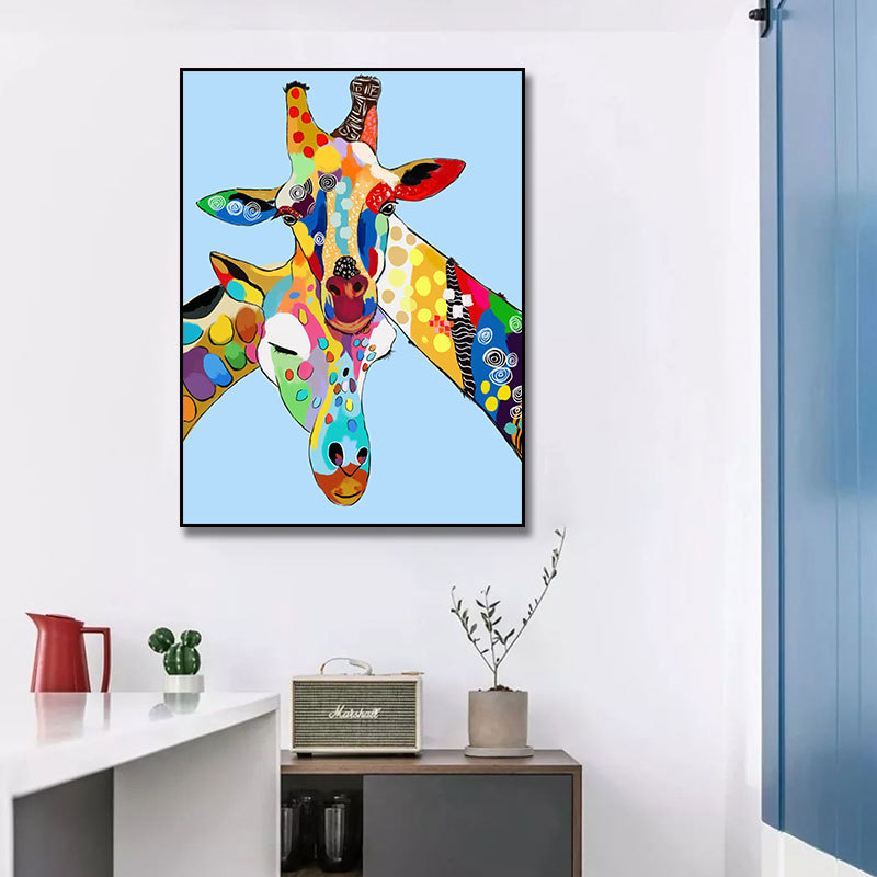 Abstract animal wall art colorful giraffe canvas painting for kids