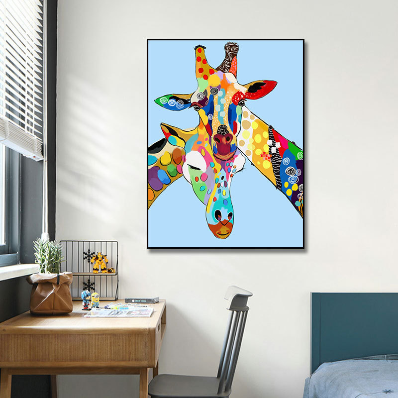 Abstract animal wall art colorful giraffe canvas painting for kids