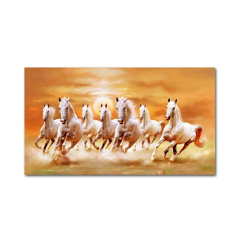 Wholesale 7 Horses Custom Wall Home Decor Sunset Art Animal Canvas Painting