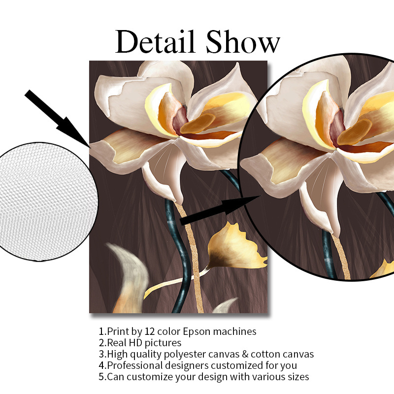 Wholesale luxury gold flower canvas painting print with 50% hand painted 3D heavy texture living room wall art