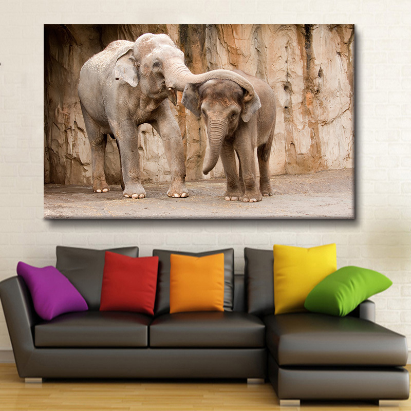 Modern Abstract  Elephant Family Animal  Painting Home Goods Canvas Print Hallway Wall Art